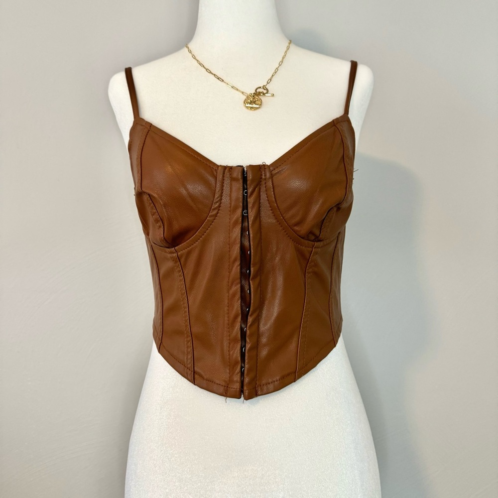 Iris Brown Vegan Leather Corset Top Women’s Size S Underwire Front Closure